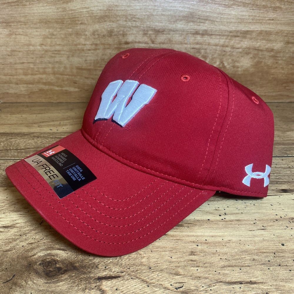 NWT University of Wisconsin Badgers UA Under Armour Hat RED Adult‎ Adjustable